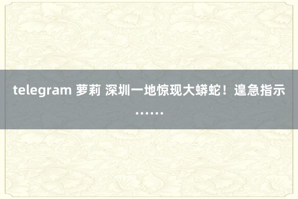 telegram 萝莉 深圳一地惊现大蟒蛇！遑急指示……