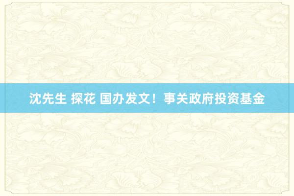 沈先生 探花 国办发文！事关政府投资基金