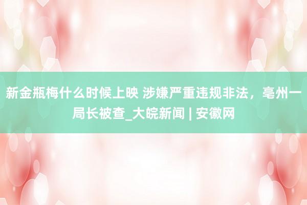 新金瓶梅什么时候上映 ﻿涉嫌严重违规非法，亳州一局长被查_大皖新闻 | 安徽网