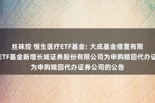 丝袜控 恒生医疗ETF基金: 大成基金措置有限公司旗下部分ETF基金新增长城证券股份有限公司为申购赎回代办证券公司的公告