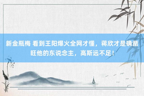 新金瓶梅 看到王阳爆火全网才懂，蒋欣才是确凿旺他的东说念主，高斯远不足！
