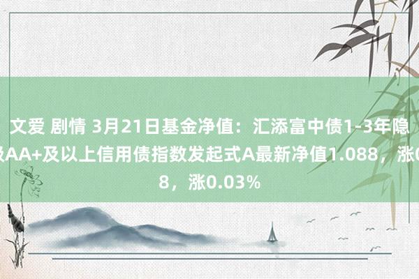 文爱 剧情 3月21日基金净值：汇添富中债1-3年隐含评级AA+及以上信用债指数发起式A最新净值1.088，涨0.03%