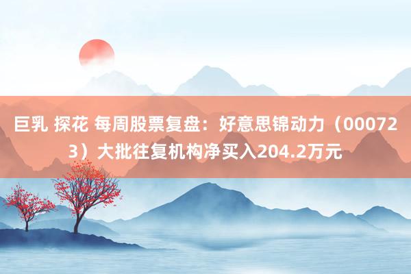 巨乳 探花 每周股票复盘：好意思锦动力（000723）大批往复机构净买入204.2万元